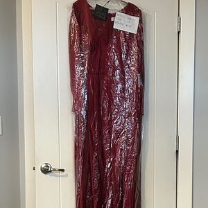 Holiday-Elegant Wine Satin Evening Gown and Sparkle Belt